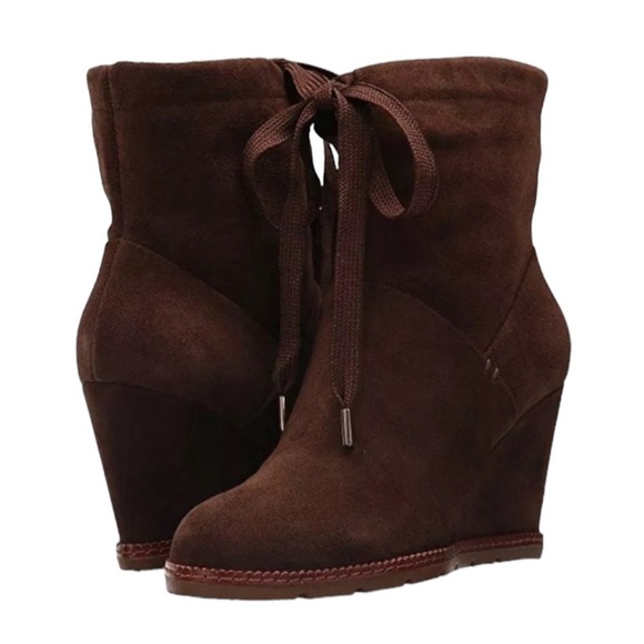 Kate Spade Brown Suede Wedge Ankle Boots - Picture 1 of 16
